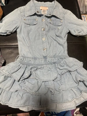 Guess Denim Dress Girls 4 Blue Button Front Short Sleeve Ruffles Spring Casual - Image 1 of 2