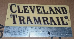 Vintage Cleveland Tramrail Sign Equipment Tag Crane Monorail Track Metal - Picture 1 of 2