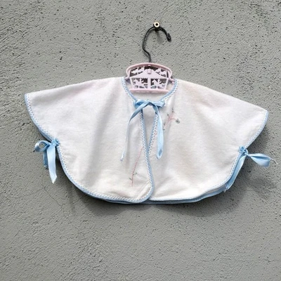 Vintage Baby Cape White Flannel with Blue Ribbon Trim Hand Embroidery - Image 1 of 4