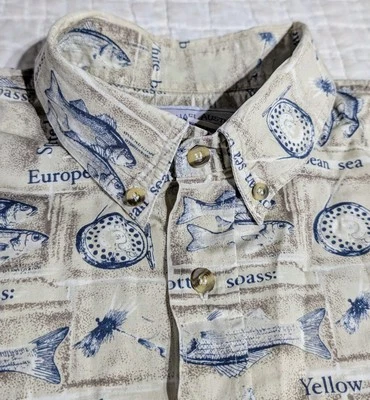 Michael Austin Rugged Wear Shirt Mens L Bass Fly Fishing Outdoors Cotton VTG 90s - Image 1 of 4