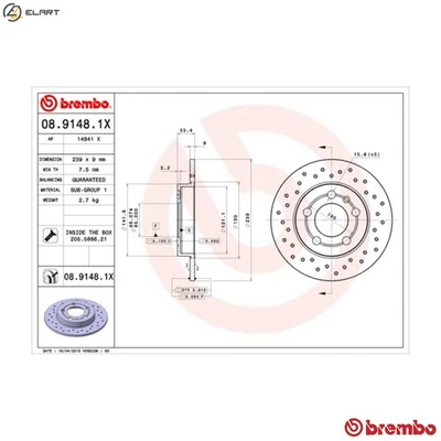 2x BRAKE DISC 08.9148.1X FOR SKODA OCTAVIA/Combi VW BORA GOLF/IV/Mk JETTA 2.0L - Image 1 of 4