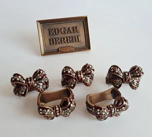 New Edgar Berebi Red Bow with Crystals Set of 5 Napkin Rings - Bild 1 von 17