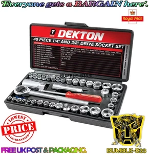 Professional 40pc 1/4" & 3/8" socket driver set metric imperial ratchet bolts UK - Picture 1 of 1