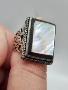Natural Shell Ring Handmade 925 Sterling Silver Square Cut Size 7.25 - Picture 1 of 7