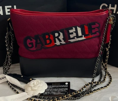 Chanel Gabrielle MM Shoulder Crossbody Bag Red Letter Embroidery Women - Image 1 of 4