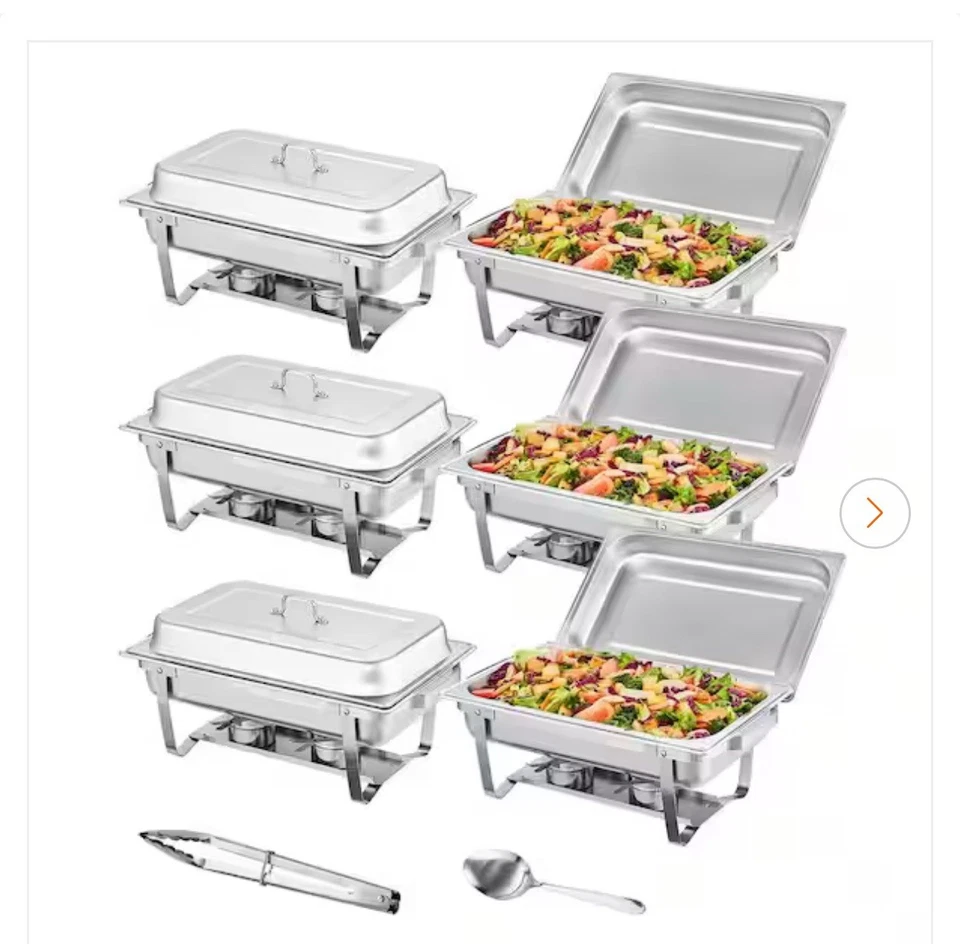 Paquete de 6 platos buffet rectangulares VEVOR 8 cuartos de galón sartén completa acero inoxidable Foto 1 de 4