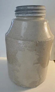 Vtg Macomb Pottery Co. Stoneware Crock Fruit Jar & Zinc & Milk Glass Lined Cap - Picture 1 of 6