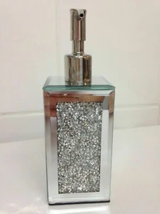 Crushed Crystal Diamond Silver mirrored glass soap dispenser cream pump Diamante - Picture 1 of 10