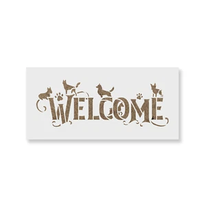 Stencil insegna cane di benvenuto - Stencil Mylar durevoli e riutilizzabili - Foto 1 di 5