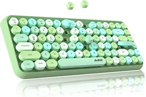 Retro Wireless Keyboard, Bluetooth Silent Cute Computer Keyboard with Round Punk - Picture 1 of 16