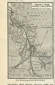 1907 The mouths of the Mississippi. Original antique print USA - Picture 1 of 1