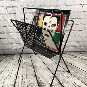 Magazine Rack metal Mesh TALL Black Chair Side Floor VTG Modern newspaper album - Picture 1 of 13