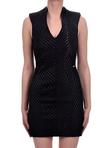 New Womens 4 NWT Just Cavalli Black Low V Dress 40 Designer Sheath Sexy Satin - Picture 1 of 9
