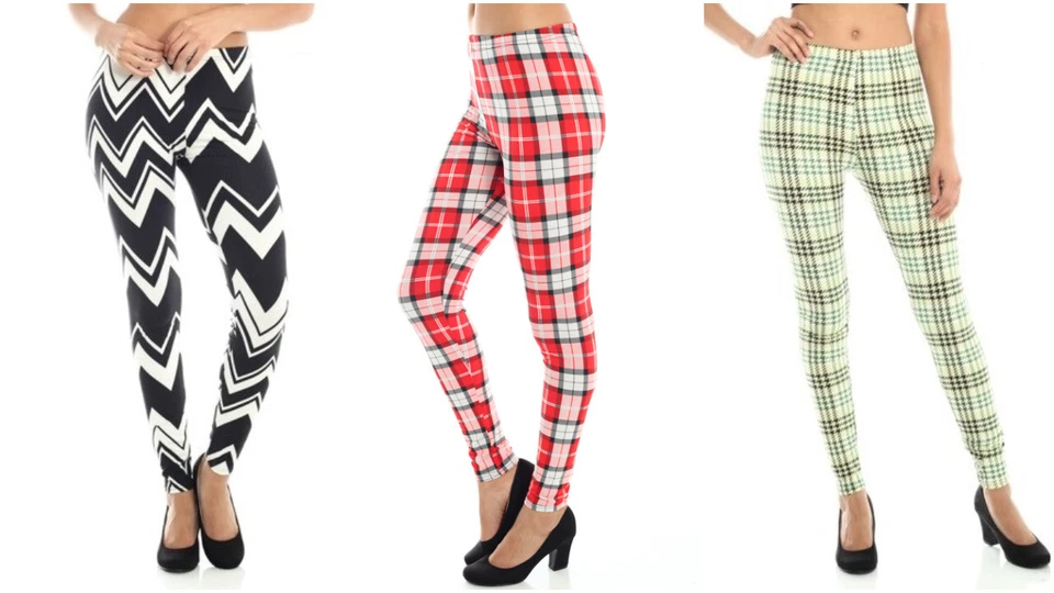 New Womens Peachskin Soft Fitted Plaid Cross Stretch Pants Leggings L13 - Image 1 of 1