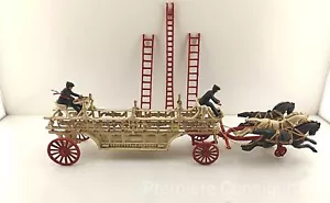 Vintage Cast Iron Horse Drawn Fire Ladder w/ 2 firemen and 3 ladders - Picture 1 of 9