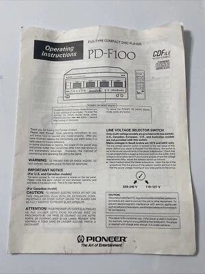 Operating Manual Instructions For Pioneer PD-F100 Disc Player R1 - image 1 of 4