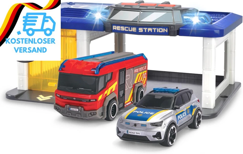 BESUCHE DEN DICKIE TOYS-STORE Dickie Toys - Rescue Auto-Station Für Kinder Ab 3 Jahre (31X22 Cm) Mit 2 Spielze