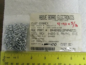 100 Pieces -- #4-40 X 5/16 Machine Screws Zinc Plated Steel New - Picture 1 of 1
