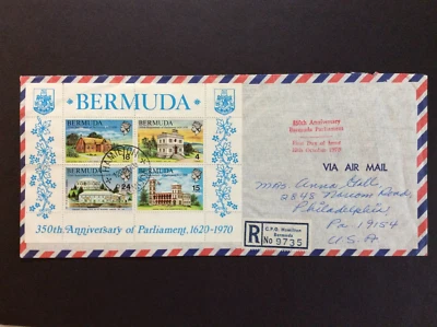 BroadviewStamps Bermuda #275a used FDC souvenir sheet.  Registered. - Image 1 of 4