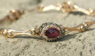 Brazalete Tenis Chapado en Oro Plata 5.64CT Granate, Chocolate Diamante Simulado Foto 1 de 4