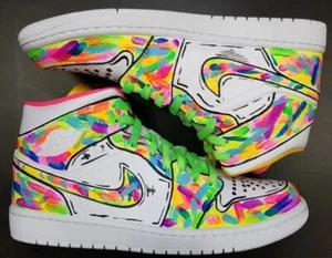 Custom Multi Color Swipe Jordan 1 Mid | Size 9.5 Men - Picture 1 of 6