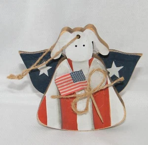 Hand Painted July 4th Independence Holiday Bunny Angel w/ American Flag Ornament - Picture 1 of 9