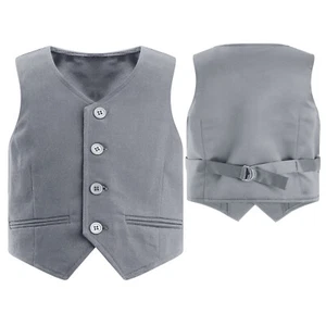 ~Kid Boy Button Down Dress Vest Waistcoat Slim Fit Formal Suit Birthday Party - Picture 1 of 55