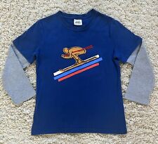 Boys Mini Boden Layered Thermal Sleeve Tee 2fer T-Shirt, Appliqué Snow Skier 7-8