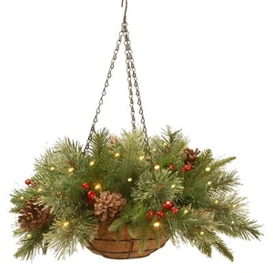 National Tree Company Pre-Lit Feel Real Artificial Christmas Hanging Basket 20in - Picture 1 of 7