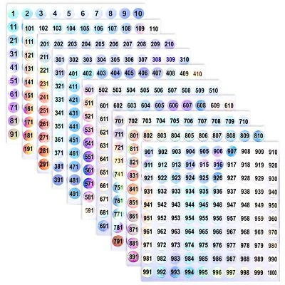 Lot de 10 autocollants en forme de chiffre 1 à 1000 autocollants ronds imperm... - Photo 1/4