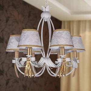 Classic Wrought Iron Chandelier 6 Lights with Damask Lampshade mod. Bow Era - Picture 1 of 3