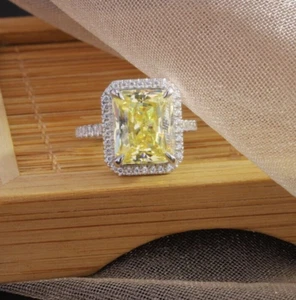 3.30 Ct Radiant Cut Yellow Sapphire Wedding Engagement Ring 14k White Gold Over - Picture 1 of 10
