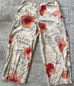 ❤️Hibiscus Orange Multi Floral ♡ Hearts of Palm ♡ Capris Pant Size 8 ~ EUC❤️ - Picture 1 of 5