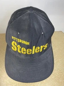 VTG 80'S PITTSBURGH STEELERS BLACK AJD SNAPBACK HAT BIG BEN - Picture 1 of 7