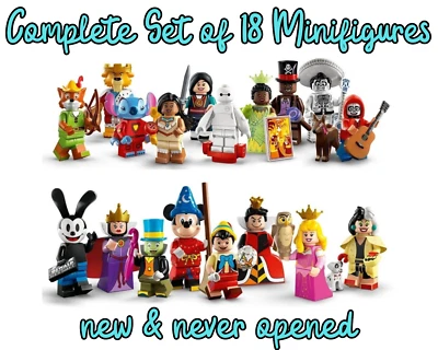 New Sealed Complete Set  of 18 - LEGO 71038 Disney 100 Collectible Minifigures  - Image 1 of 4