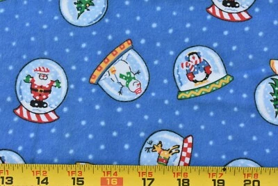 35" Long, Colorful Christmas Snow-Globes on Blue Flannel, Springs, P3493 - Image 1 of 4