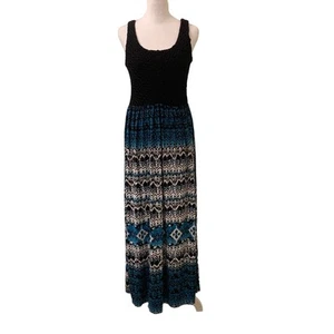 Fifth & Park Maxikleid schwarz-türkisblau Muster, ärmellos, Größe M - Bild 1 von 10