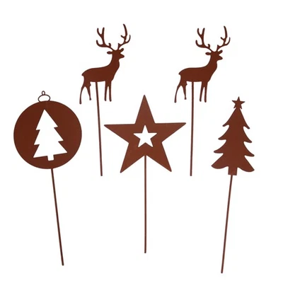 UNUS® Weihnachtliche Gartenstecker Set 5-teilig Rostdesign Metall Weihnachtsdeko - Bild 1 von 4