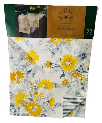 Bee & Willow Summersville Yellow Grey Reverse Stripe Table Runner 14" x 72"; NWT - Image 1 of 4