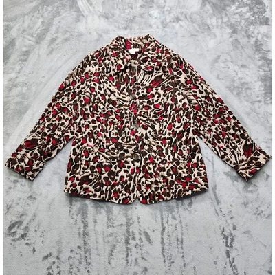 Charter Club Jacket Womens 1X Brown Pink Animal Print Stretch Corduroy Preppy - Image 1 of 4