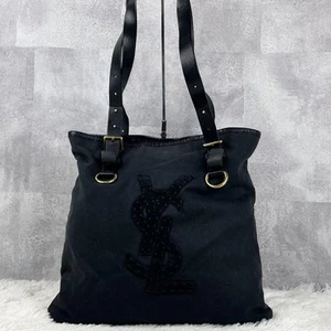 Auth Used EX+ Yves Saint Laurent canvas tote bag black From Japan - Picture 1 of 24