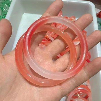 Certified natural quartzite jade orange-red gradient bracelet Round bar - Image 1 of 4