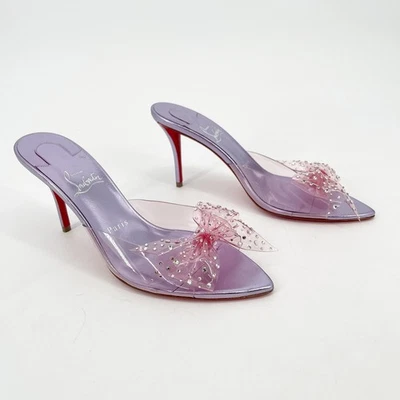 Christian Louboutin Aqua Strass 80 PVC Rosa Cristal Arco Punta Mules EU 38 Foto 1 de 4