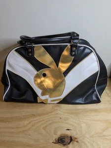 Playboy Large Duffle Overnight Bag Black Gold Bunny Pink Playboy Logo Inside Zip - Picture 1 of 12