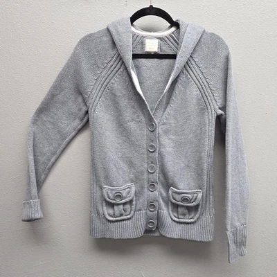 Old Navy Sweater Womens XL Gray Hooded Button Front Cardigan Cotton Pockets - Image 1 of 4
