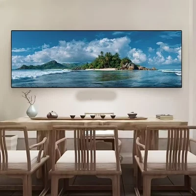 Panoramic View  Ocean, Palm Trees & Sandy Shore Canvas Print Wall Art Home Decor - Image 1 of 4