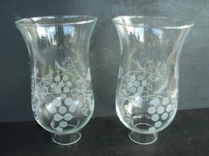 2 -  Glass Hurricane Sconce Candle Lamp Shade  1 5/8"  6 1/2"  Etched Grape Vine - Picture 1 of 3