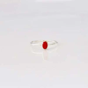 Natural Orange Coral 925 Sterling Silver Minimal Gemstone Dainty Ring jewelry - Picture 1 of 2