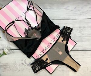 Victoria’s Victorias Secret LUXE Black Dragon Applique Bralette Cheeky Set