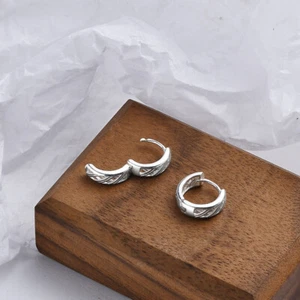 1 Pair Mens Women 999 Sterling Silver Bali Hinged Huggie Hoop Earrings - Picture 1 of 4